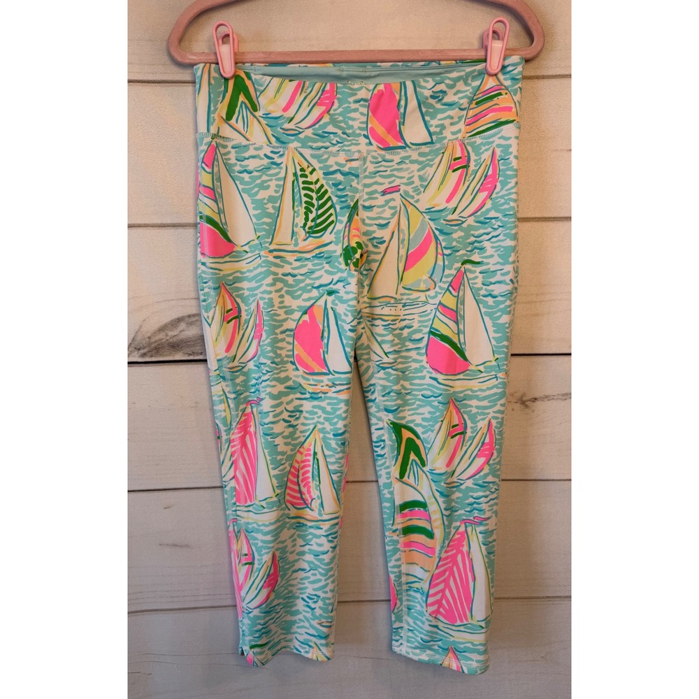 Lilly Pulitzer Luxletic Sailors Delight Sailboat Crop Leggings 25219 Blue L